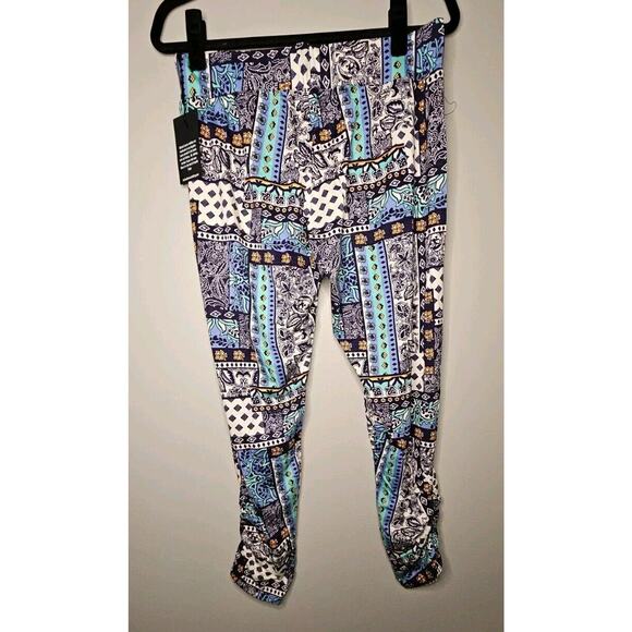 Michael Lauren Pablo Pants S Blue Patchwork Shirred Stretch Rayon Spandex NWT - Picture 4 of 8